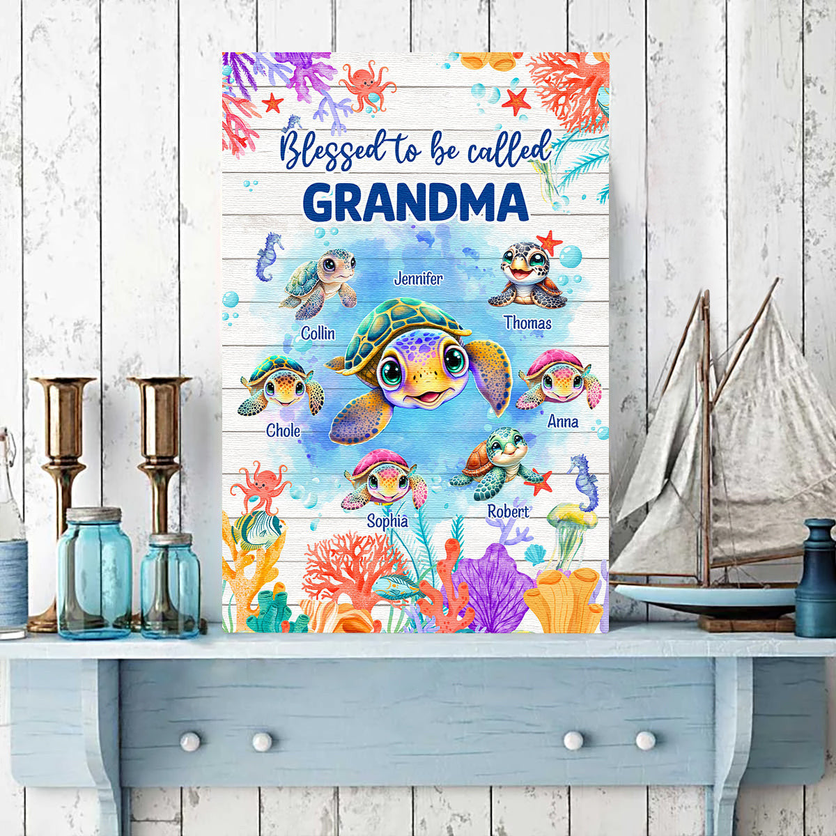 Personalized Blessed To Be Call Grandma Canvas Wall Art - Gift for Mothers Day
