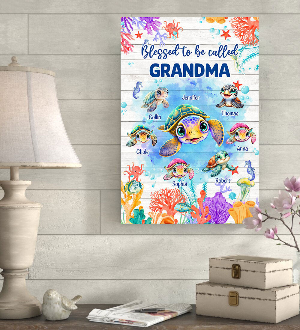 Personalized Blessed To Be Call Grandma Canvas Wall Art - Gift for Mothers Day