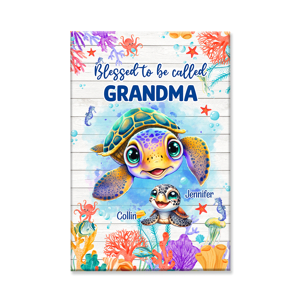 Personalized Blessed To Be Call Grandma Canvas Wall Art - Gift for Mothers Day