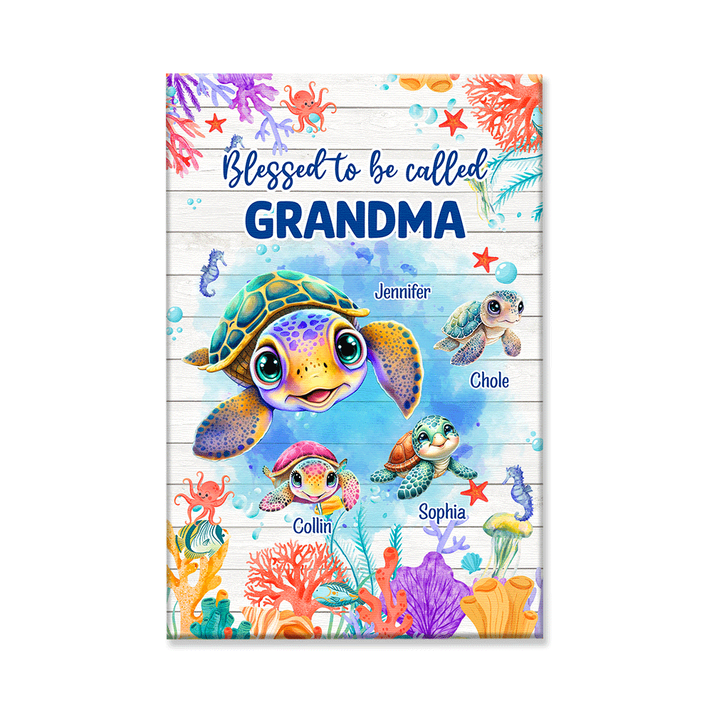Personalized Blessed To Be Call Grandma Canvas Wall Art - Gift for Mothers Day