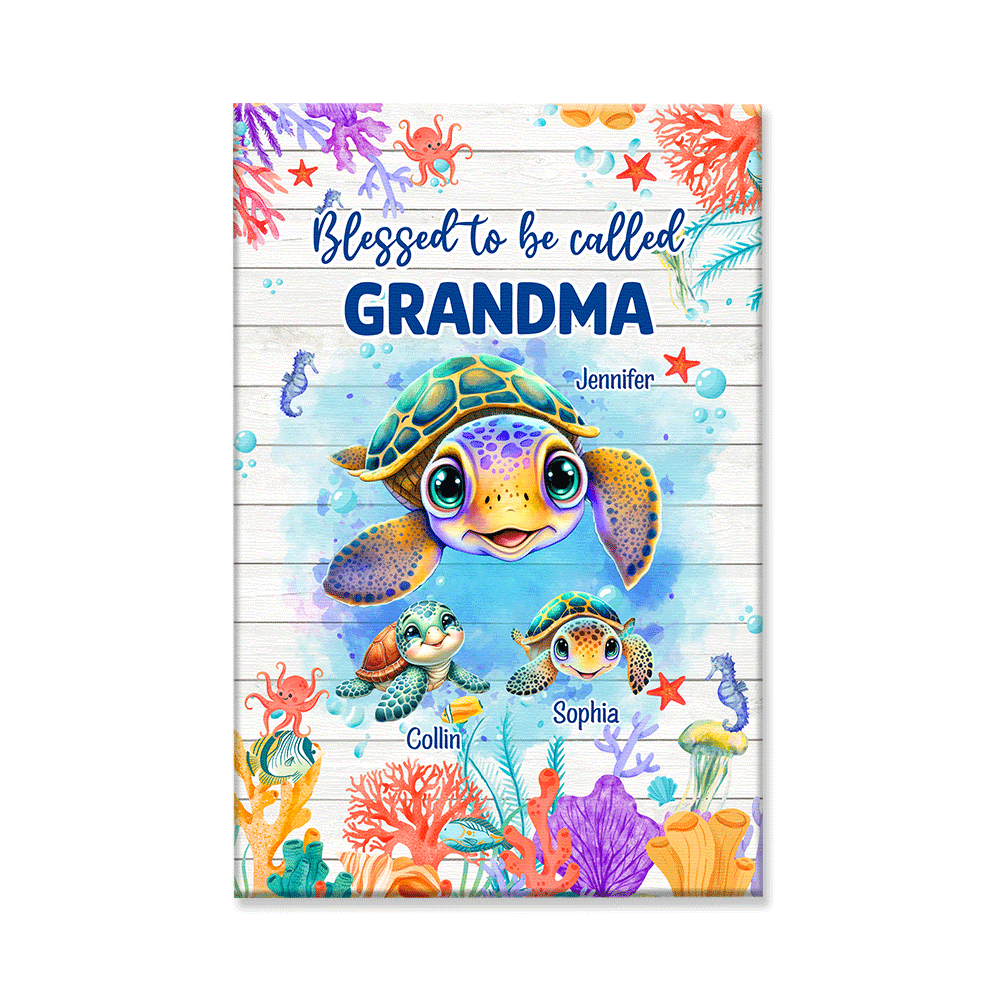 Personalized Blessed To Be Call Grandma Canvas Wall Art - Gift for Mothers Day