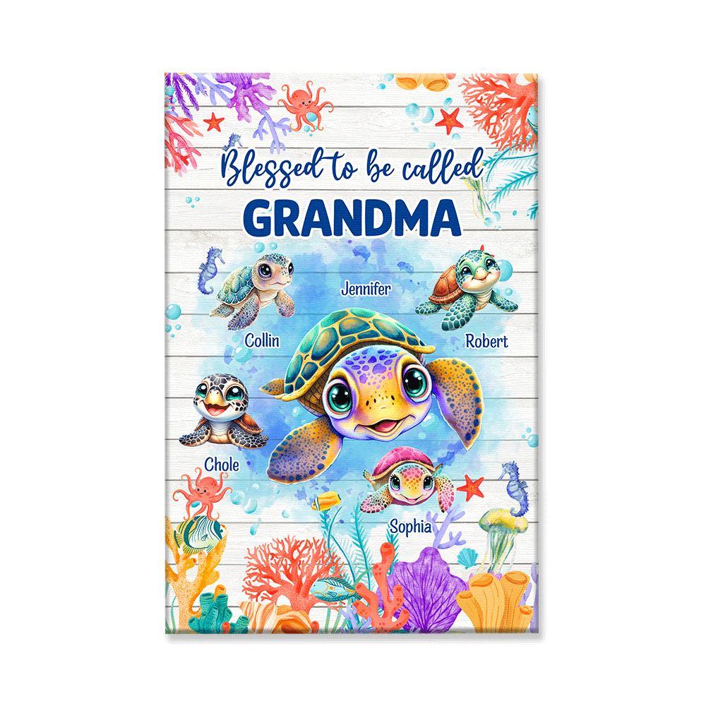 Personalized Blessed To Be Call Grandma Canvas Wall Art - Gift for Mothers Day
