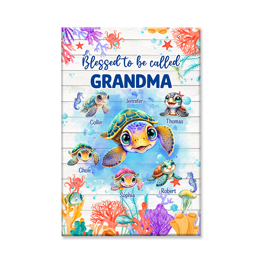 Personalized Blessed To Be Call Grandma Canvas Wall Art - Gift for Mothers Day