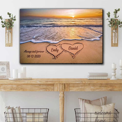 Personalized Creative Love On The Beach Couple Canvas Wall Art