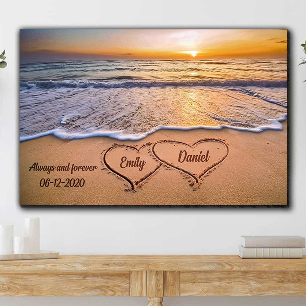 Personalized Creative Love On The Beach Couple Canvas Wall Art