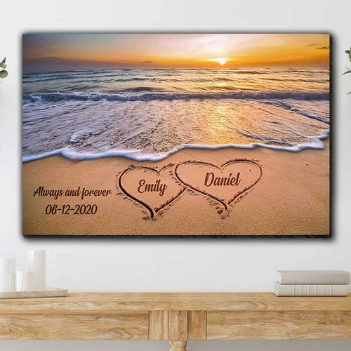 Personalized Creative Love On The Beach Couple Canvas Wall Art