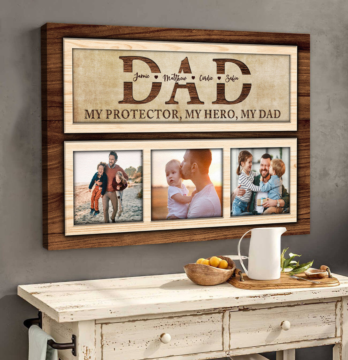 Personalized Dad My Protector My Hero My Dad For Father's Day Canvas Wall Art – Gift for Dad
