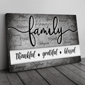 Personalized Family - Thankful, Grateful, Blessed Name On Background Canvas Wall Art – Christian Wall Decor