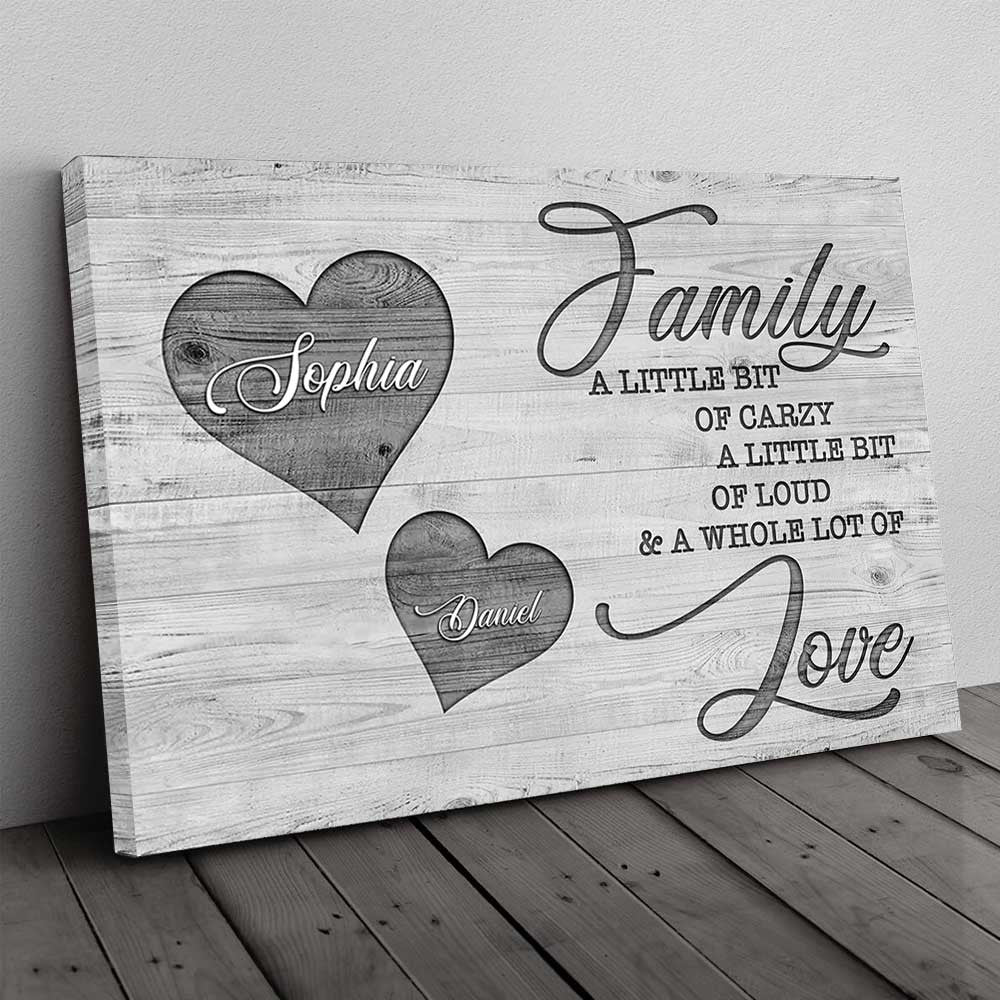 Personalized Family A Little Bit Of Crazy Canvas Wall Art – Up To 6 Names, Family Home Decor