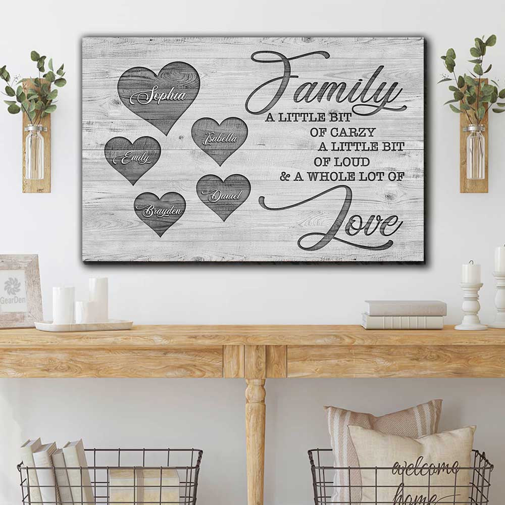 Personalized Family A Little Bit Of Crazy Canvas Wall Art – Up To 6 Names, Family Home Decor