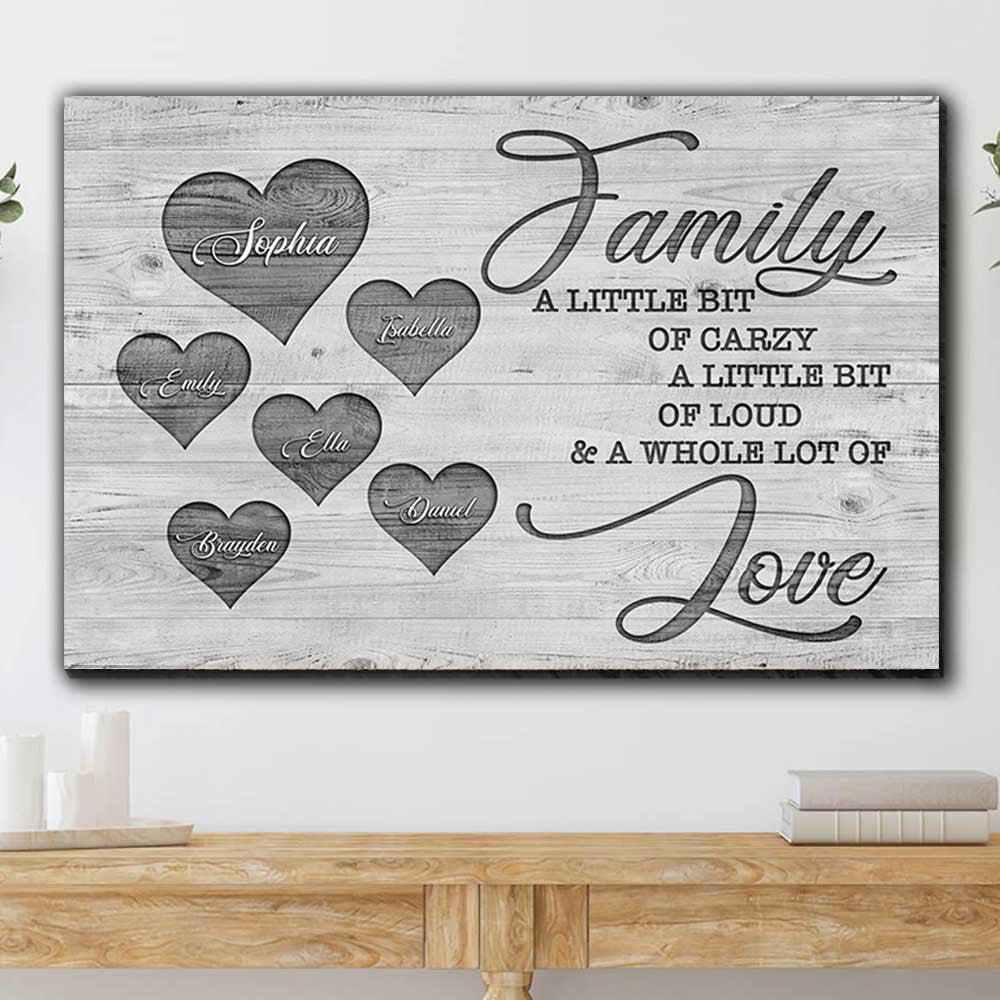 Personalized Family A Little Bit Of Crazy Canvas Wall Art – Up To 6 Names, Family Home Decor