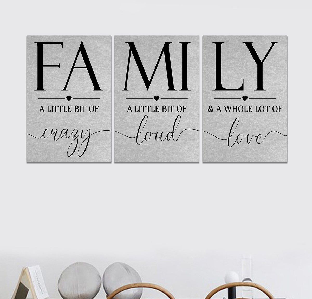 Family Crazy Loud Love Set of 3 Canvas Wall Art
