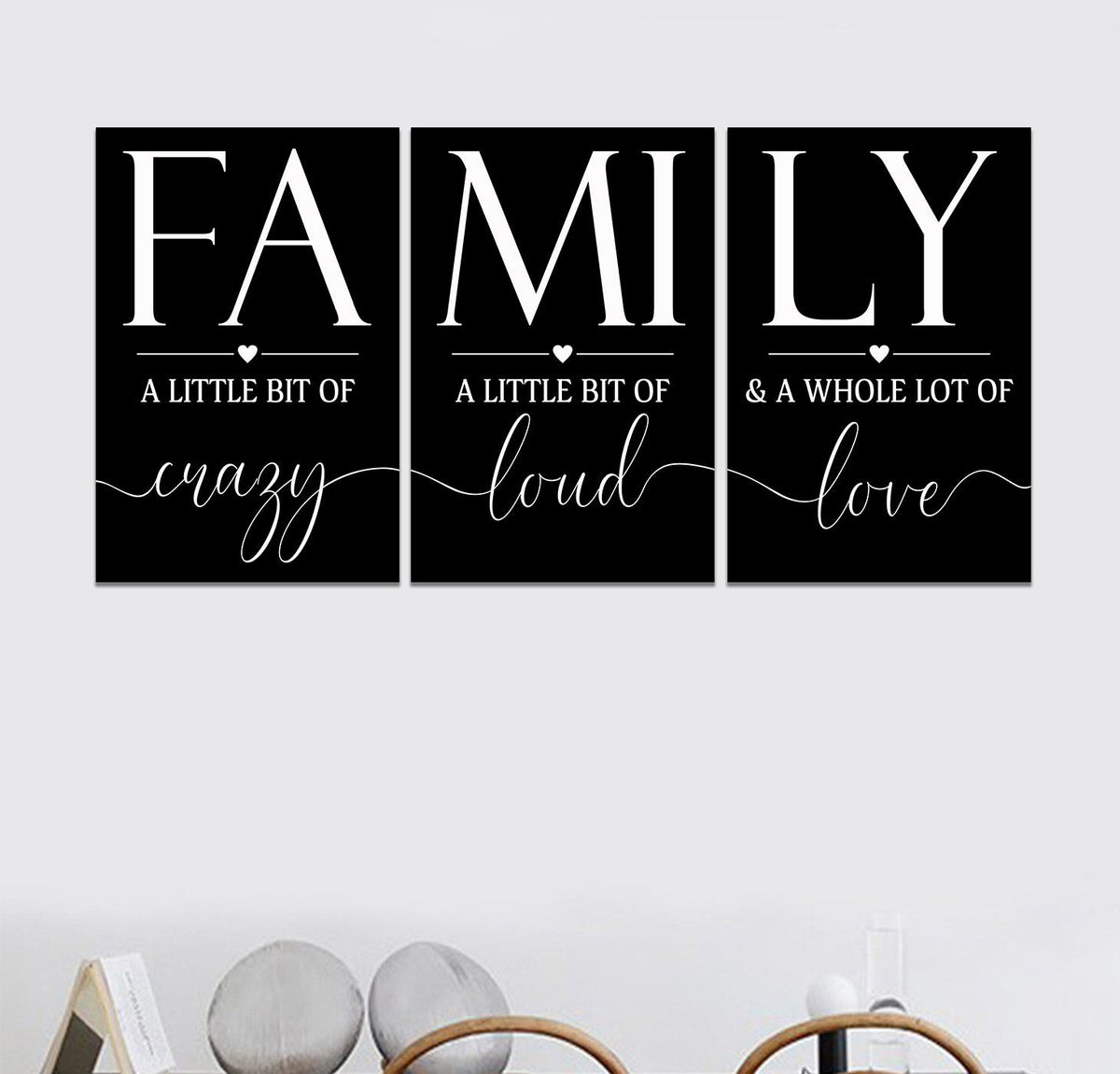 Family Crazy Loud Love Set of 3 Canvas Wall Art