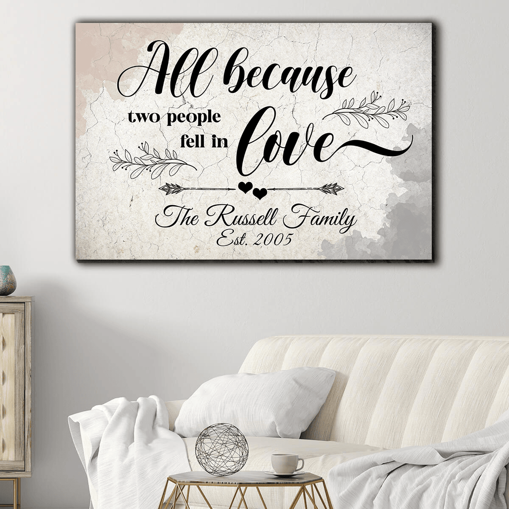 Personalized Family Name And Year All Because Two People Fell In Love Canvas Wall Art