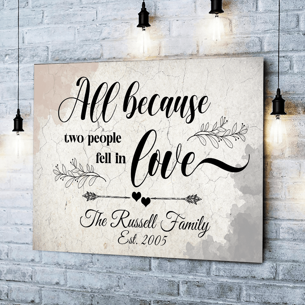 Personalized Family Name And Year All Because Two People Fell In Love Canvas Wall Art