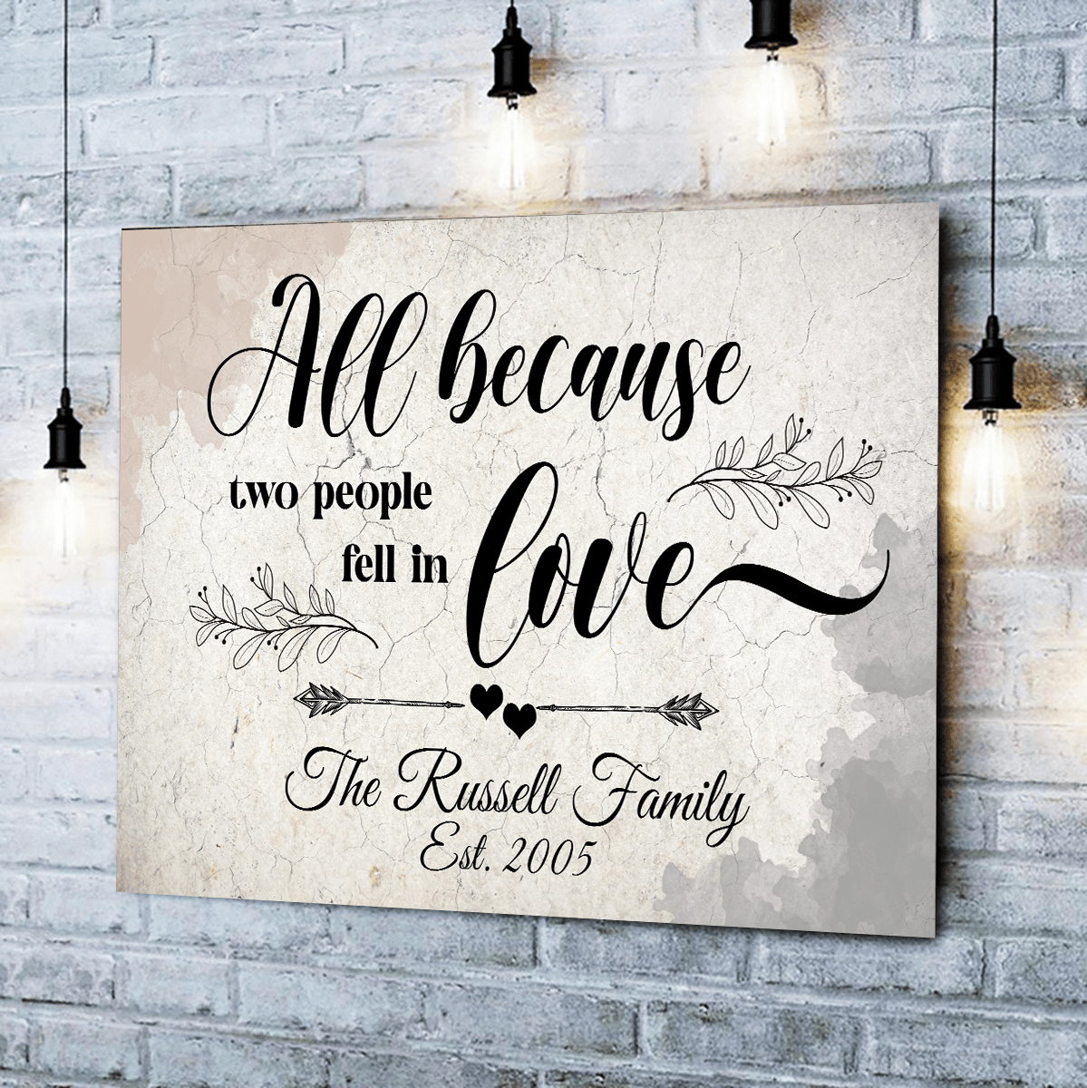 Personalized Family Name And Year All Because Two People Fell In Love Canvas Wall Art