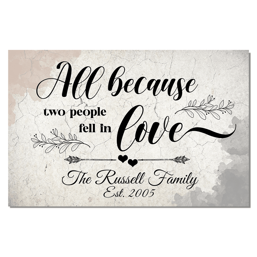 Personalized Family Name And Year All Because Two People Fell In Love Canvas Wall Art