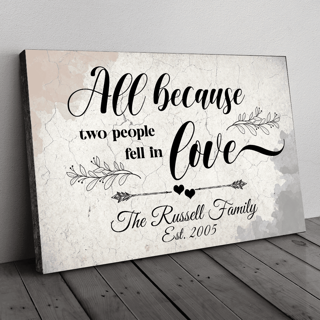 Personalized Family Name And Year All Because Two People Fell In Love Canvas Wall Art