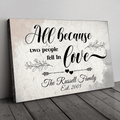 Personalized Family Name And Year All Because Two People Fell In Love Canvas Wall Art