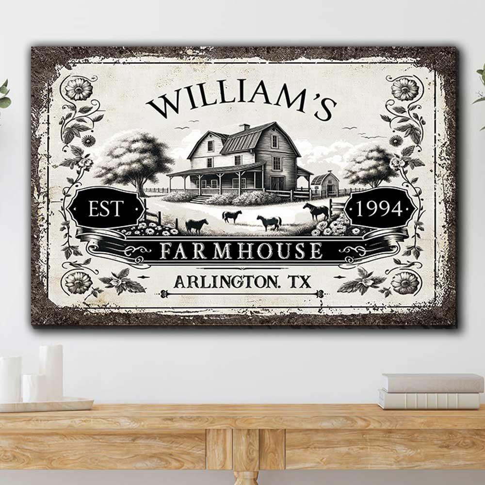Personalized Farmhouse Est Vintage Canvas Wall Art - Farmer Canvas