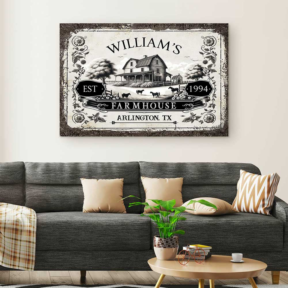 Personalized Farmhouse Est Vintage Canvas Wall Art - Farmer Canvas