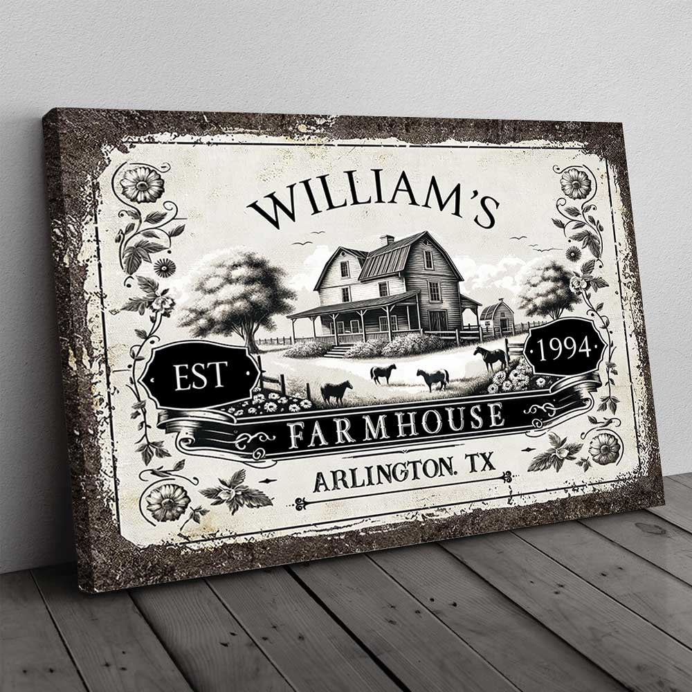 Personalized Farmhouse Est Vintage Canvas Wall Art - Farmer Canvas