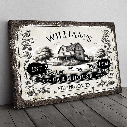 Personalized Farmhouse Est Vintage Canvas Wall Art – Farmhouse Wall Decor