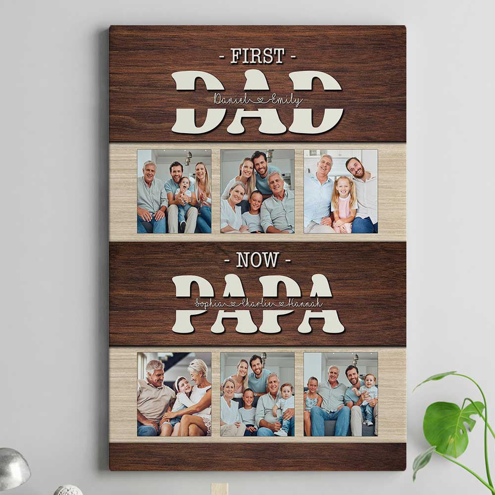 Personalized First Dad Now Grandpa Canvas Wall Art - Gift for Fathers Day