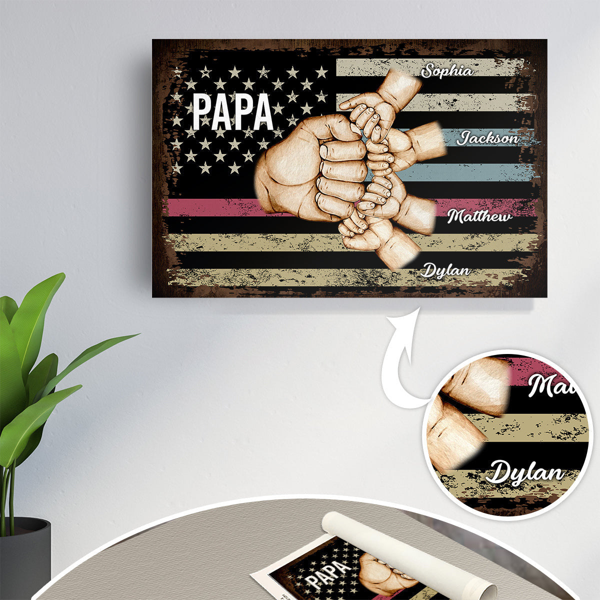 Personalized Fist Bump Dad, Papa Canvas Wall Art