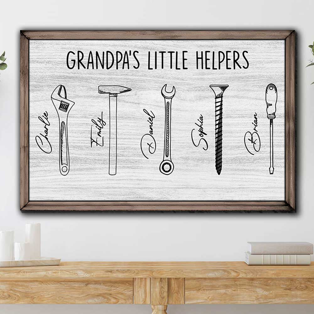 Personalized Grandpa Little Helpers Canvas Wall Art - Gift for Fathers Day