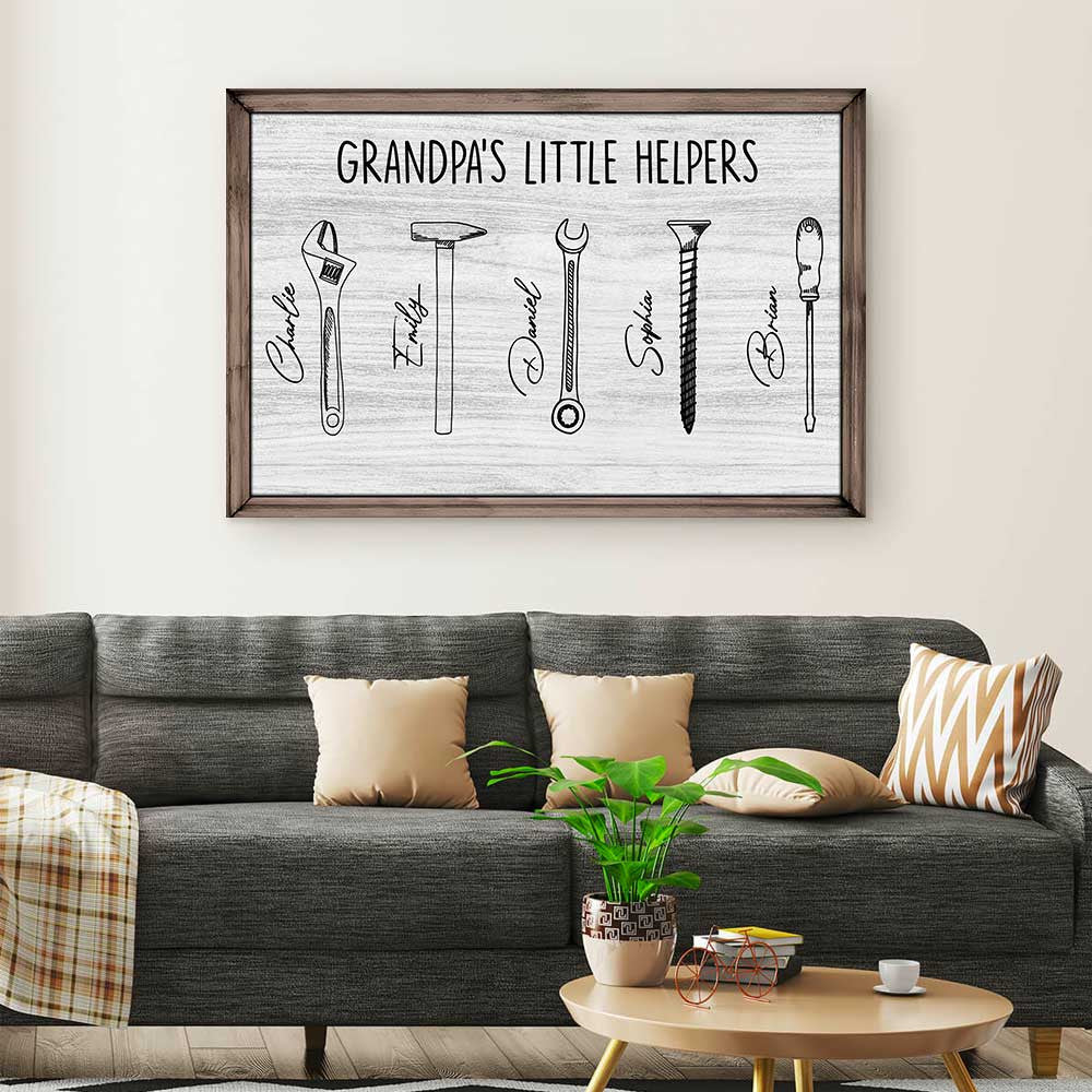 Personalized Grandpa Little Helpers Canvas Wall Art – Gift for Dad
