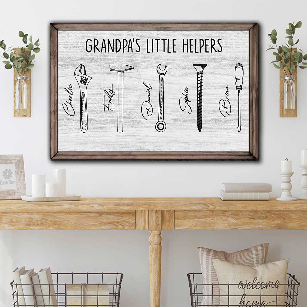 Personalized Grandpa Little Helpers Canvas Wall Art - Gift for Fathers Day