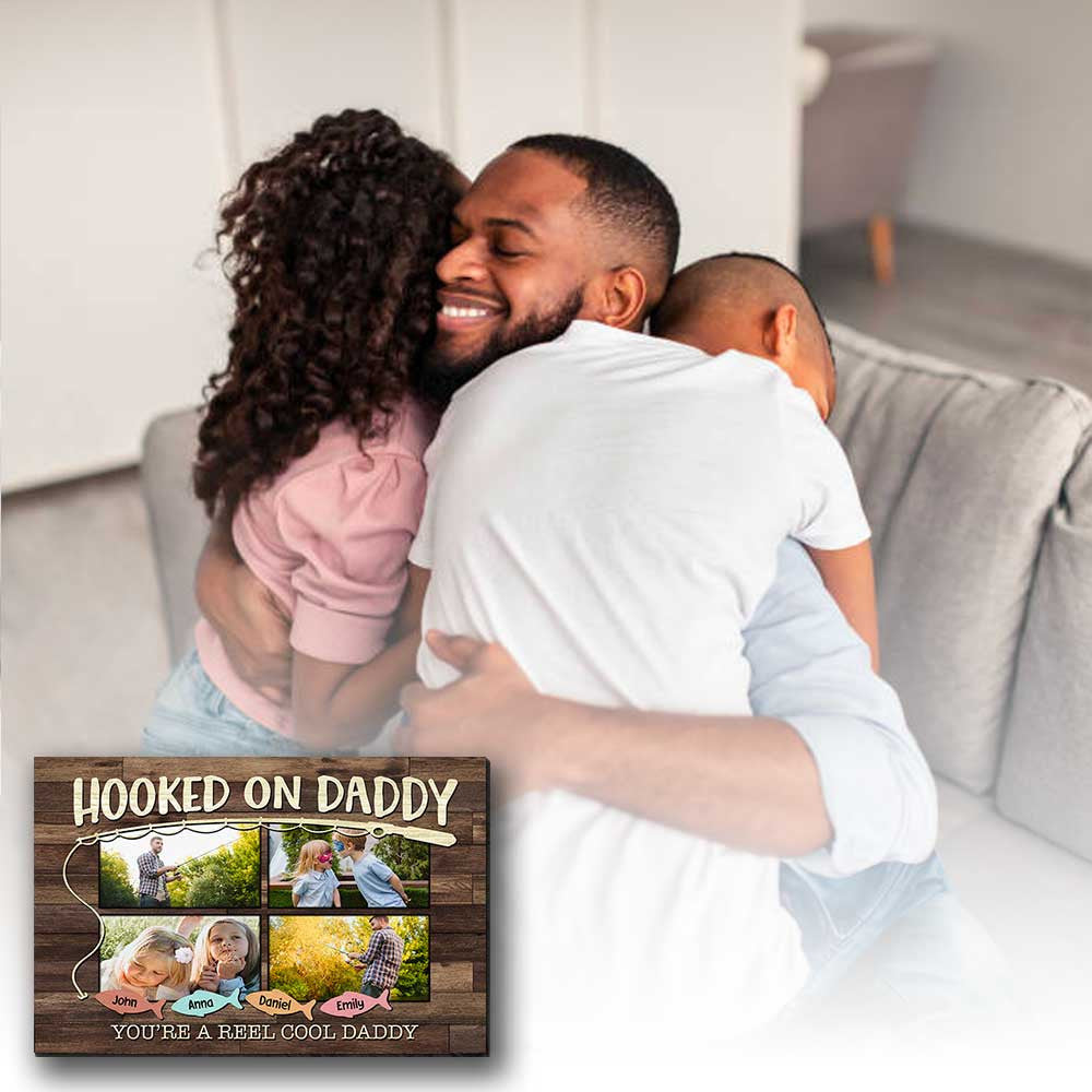 Personalized Hooked On Daddy Canvas Wall Art - Gift For Fathers Day