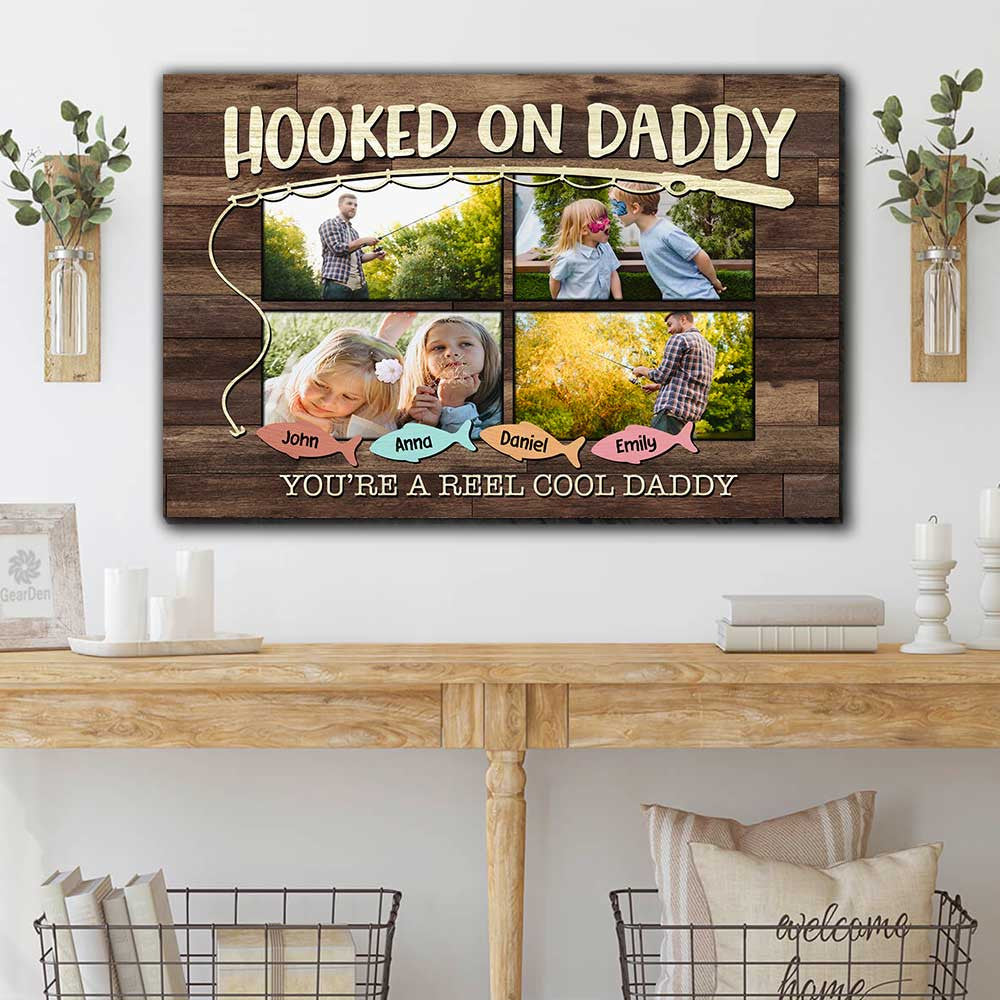 Personalized Hooked On Daddy Canvas Wall Art - Gift For Fathers Day