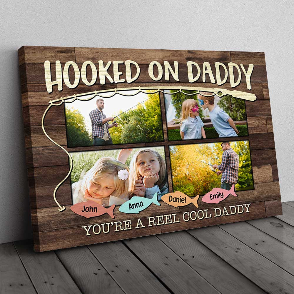 Personalized Hooked On Daddy Canvas Wall Art - Gift For Fathers Day