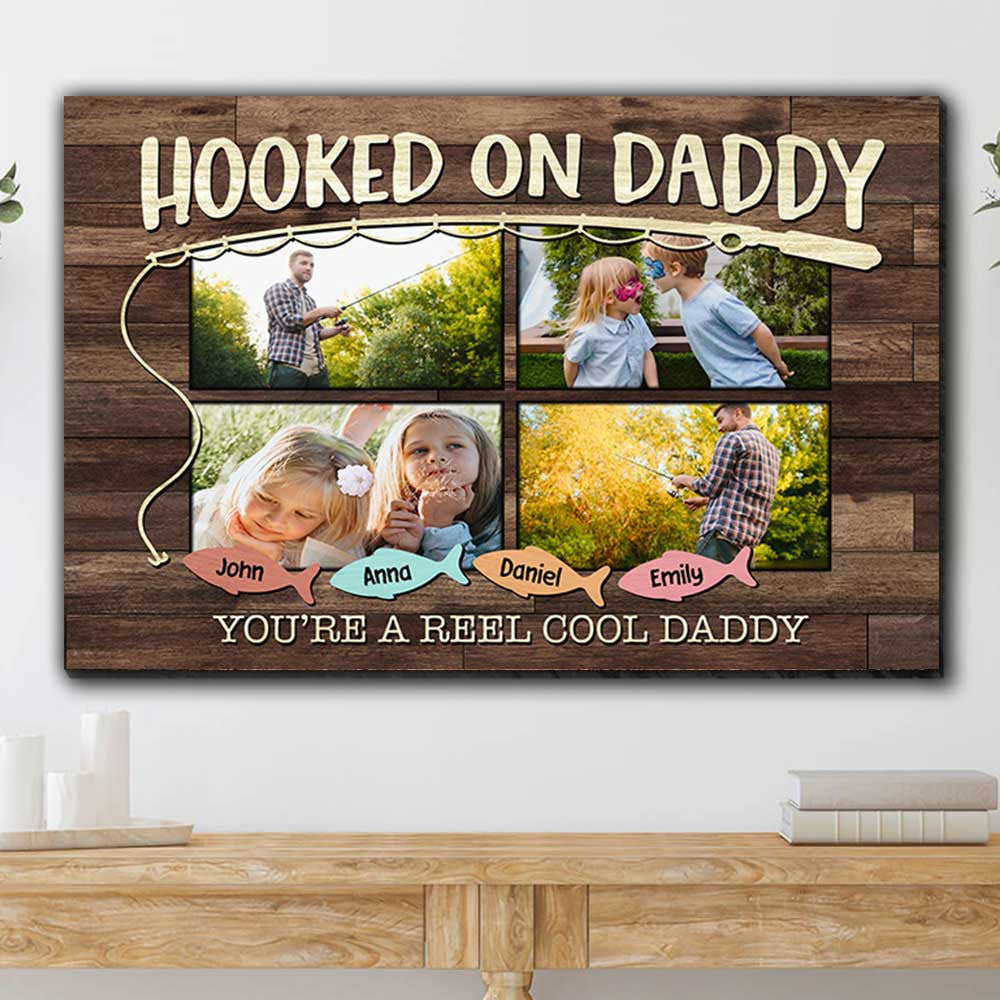 Personalized Hooked On Daddy Canvas Wall Art - Gift For Fathers Day