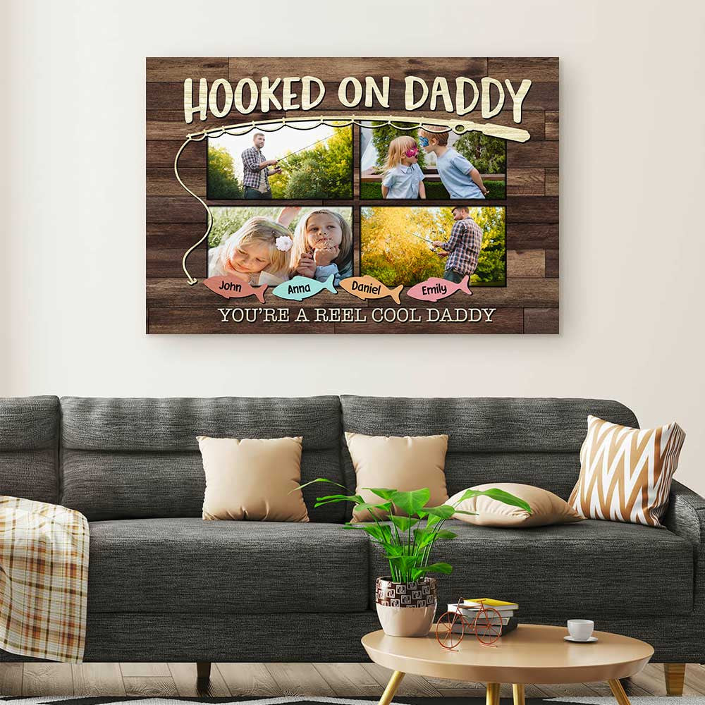 Personalized Hooked On Daddy Canvas Wall Art - Gift For Fathers Day