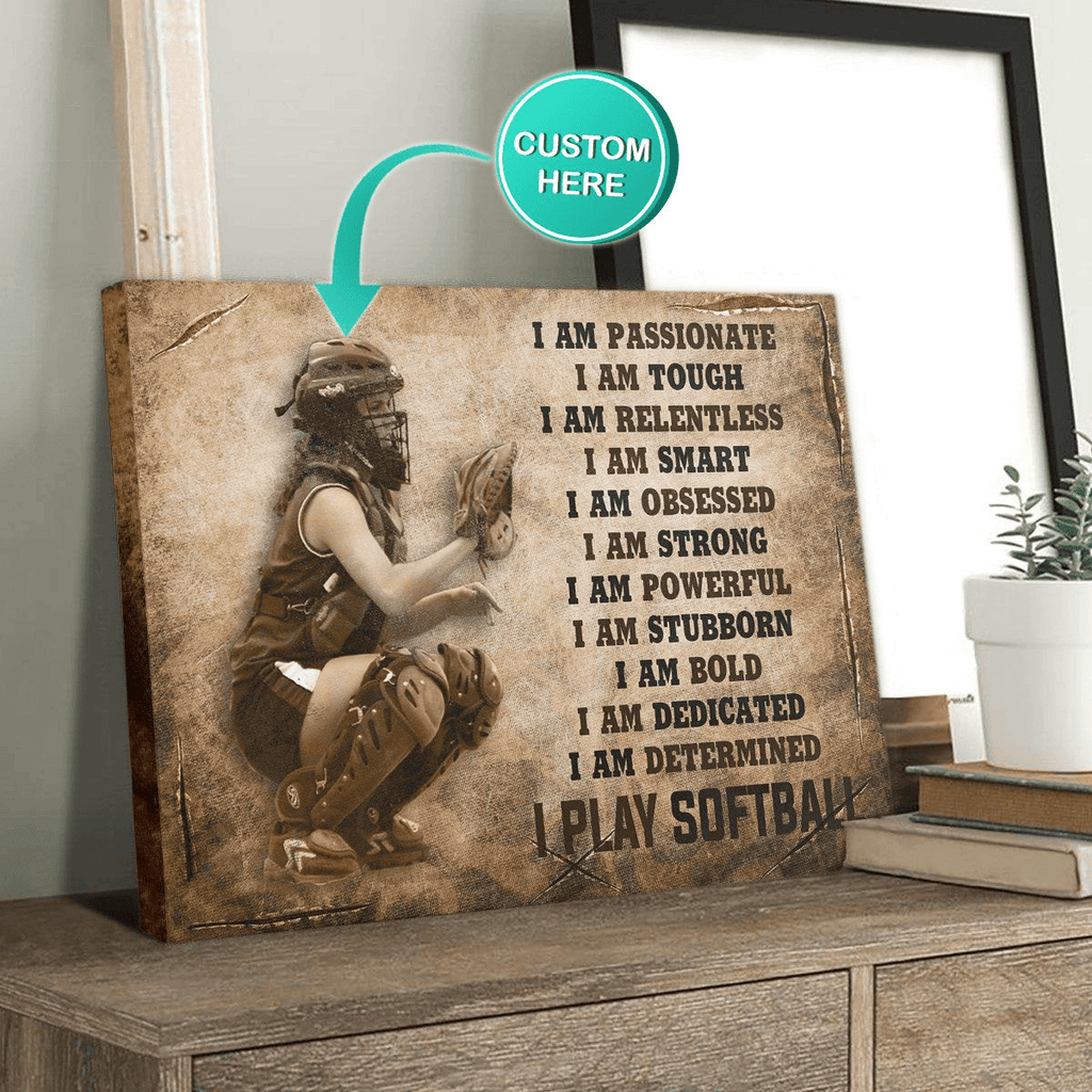 Personalized I Play Softball Canvas Wall Art - Wall Art Decor For Softball Lovers