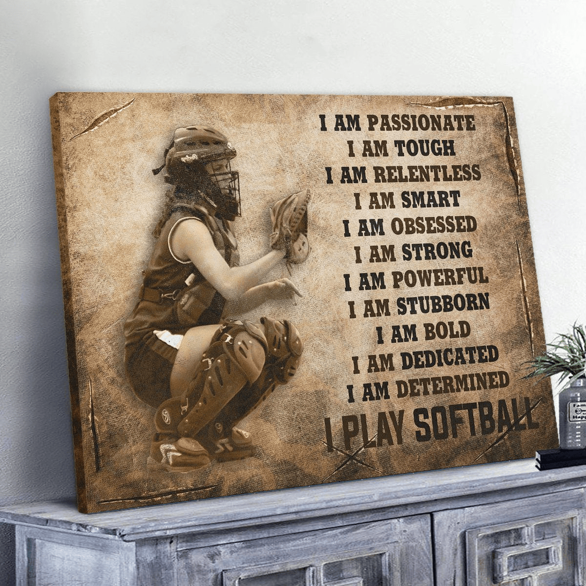 Personalized I Play Softball Canvas Wall Art - Wall Art Decor For Softball Lovers