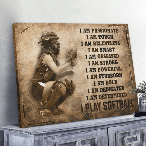 Personalized I Play Softball Canvas Wall Art – For Softball Lovers, Sports Wall Decor