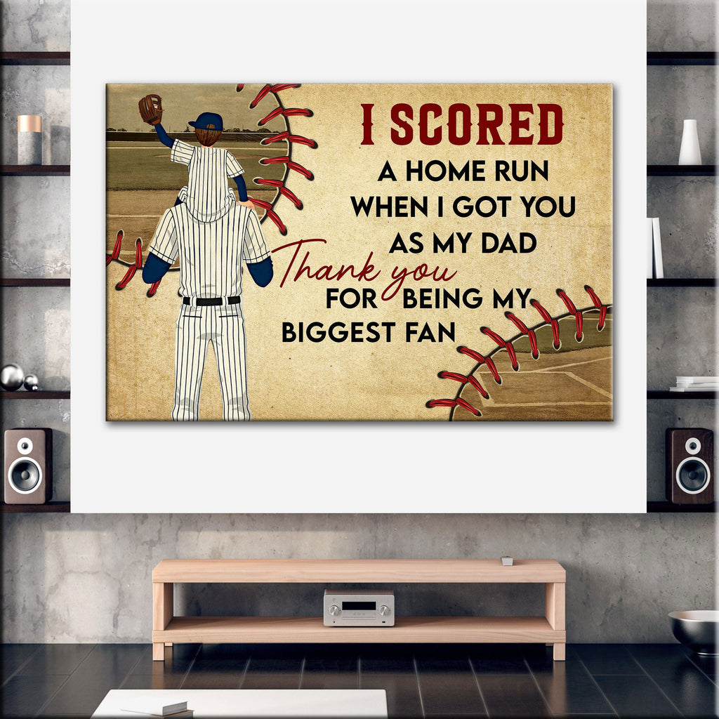 Personalized I Score A Home Run Baseball Dad Canvas Wall Art