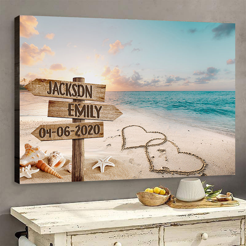 Personalized Love Has No Limits Beach Sign Canvas Wall Art – Couple Gift