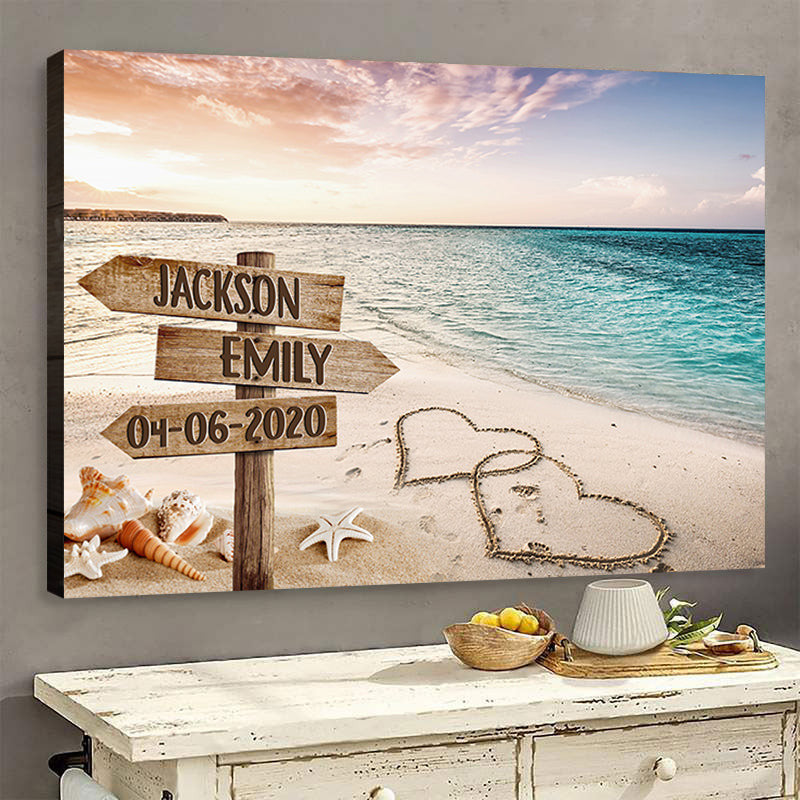 Personalized Love Has No Limits Beach Sign Canvas Wall Art – Couple Gift