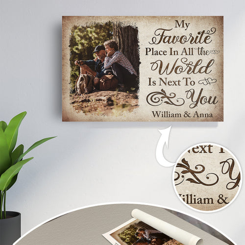 Personalized My Favorite Place Is Next To You Photo Collage Canvas Wall Art – Couple Gift