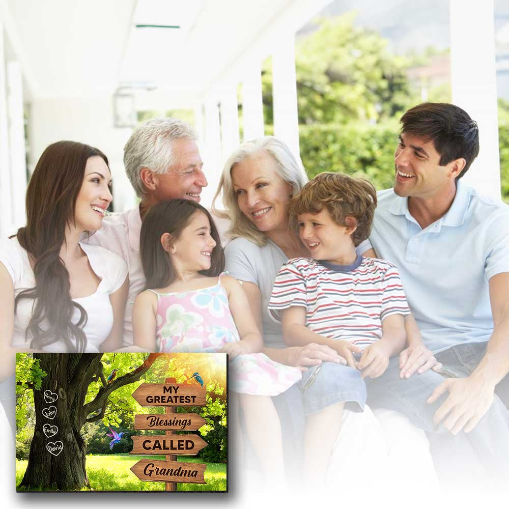 Personalized My Greatest Blessings Call Me Grandma Canvas Wall Art - Gift For Family