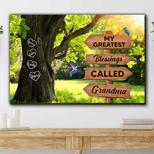 Personalized My Greatest Blessings Call Me Grandma Canvas Wall Art – Gift for Mom