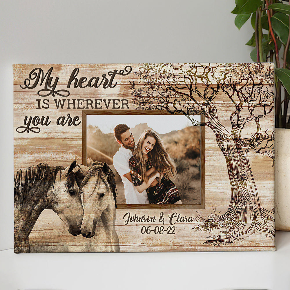 Personalized My Heart Is Wherever Canvas Wall Art – Couple Gift