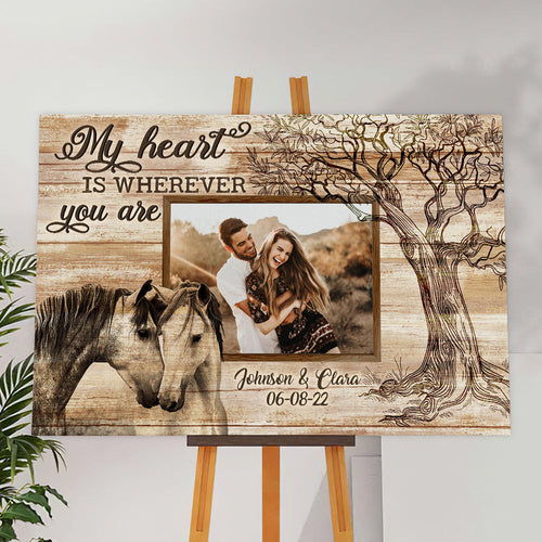 Personalized My Heart Is Wherever Canvas Wall Art – Couple Gift