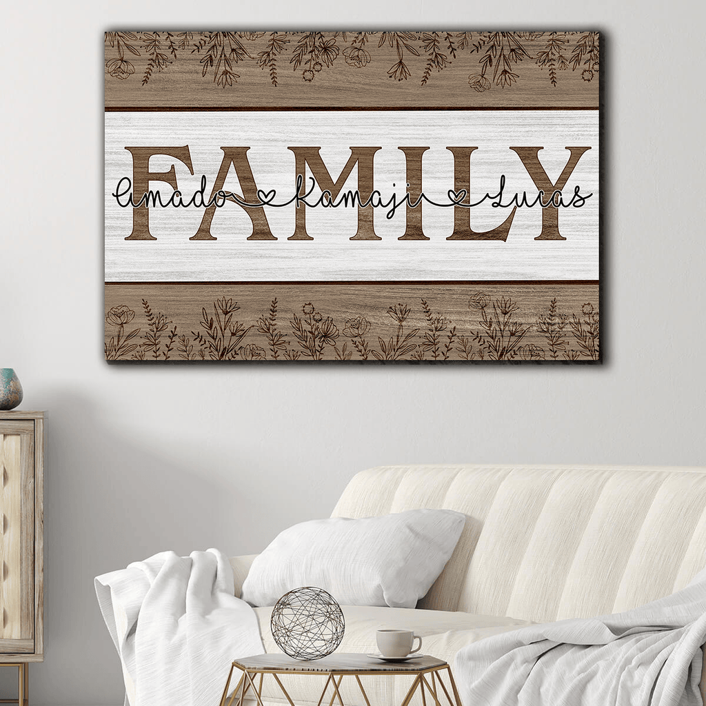 Personalized Names Family Joined By Love Canvas Wall Art