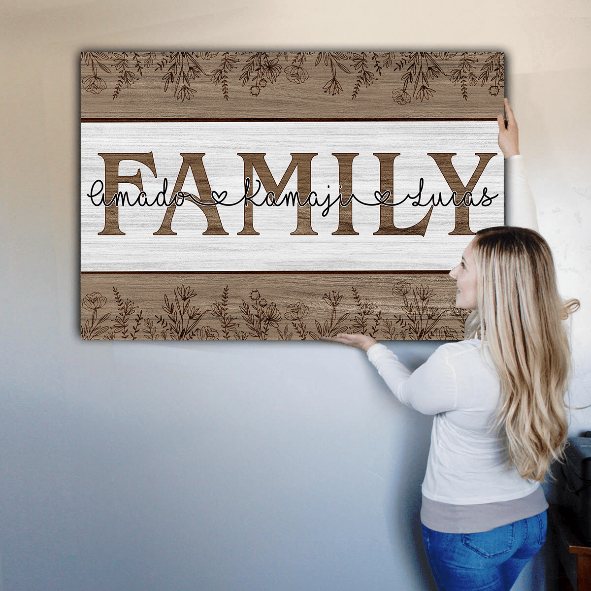 Personalized Names Family Joined By Love Canvas Wall Art